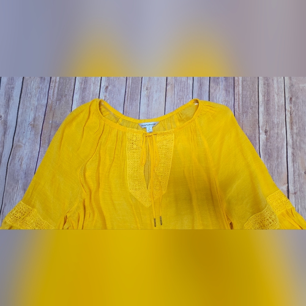 Yellow Lace-Trimmed Women's Top - Picture 4 of 7